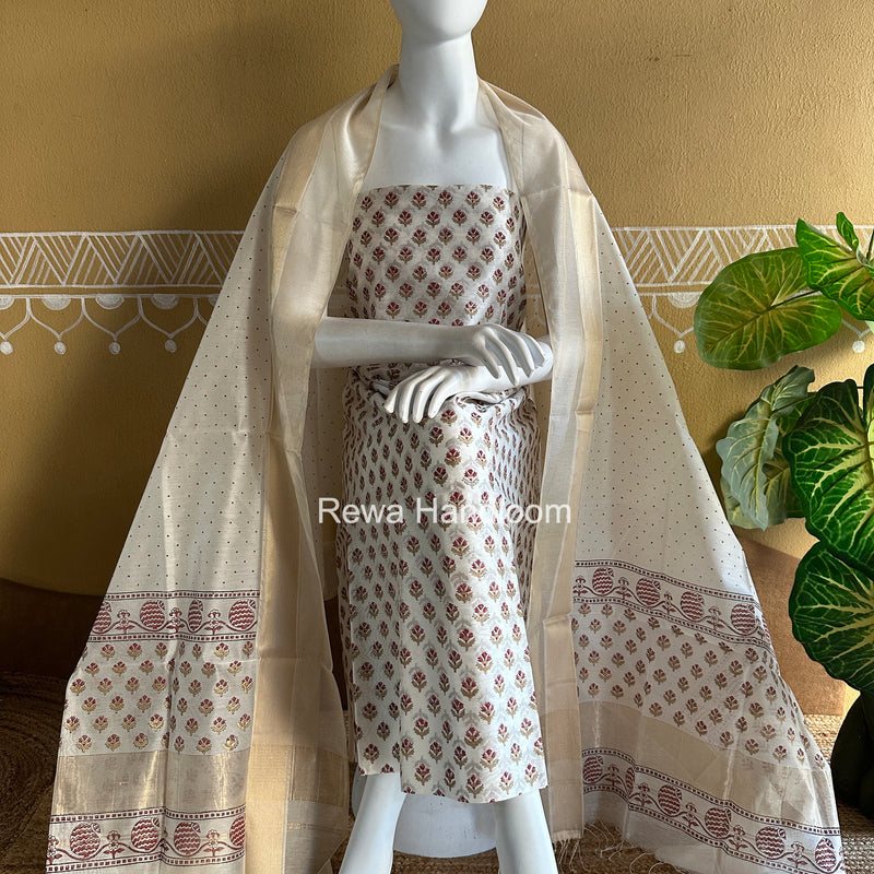 Maheshwari Handblock Print Top-Dupatta