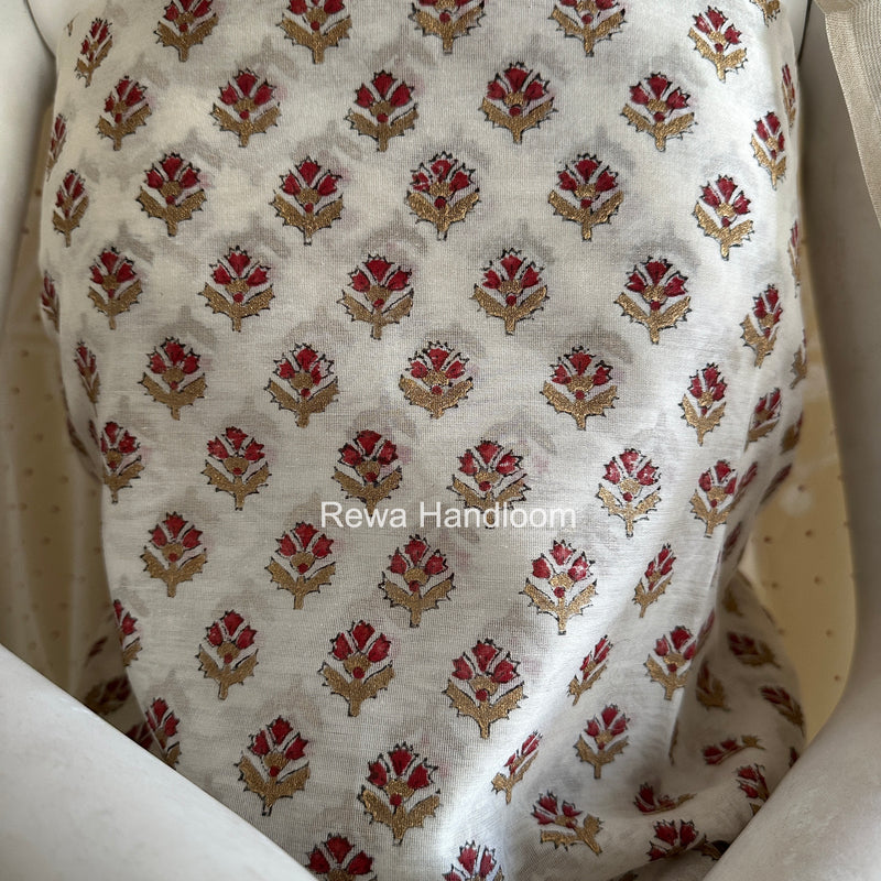 Maheshwari White Handblock Print Top-Dupatta HBS0191