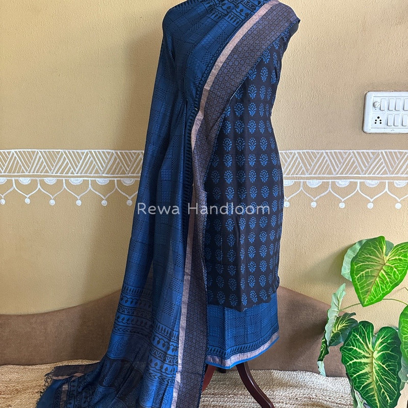 Maheshwari Black Bagh Print Suit BSP0139