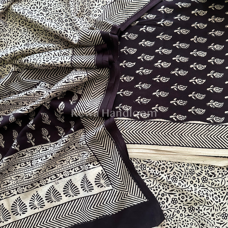 White-Black Bagh Print Cotton Suit-BCSP51