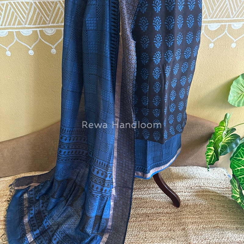 Maheshwari Black Bagh Print Suit BSP0139