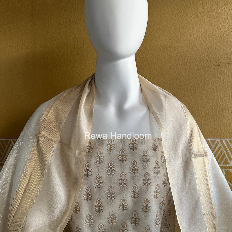 Maheshwari White Handblock Print Top-Dupatta HBS0192