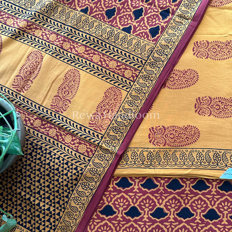 Orange-Maroon Bagh Print Cotton Suit-BCSP52