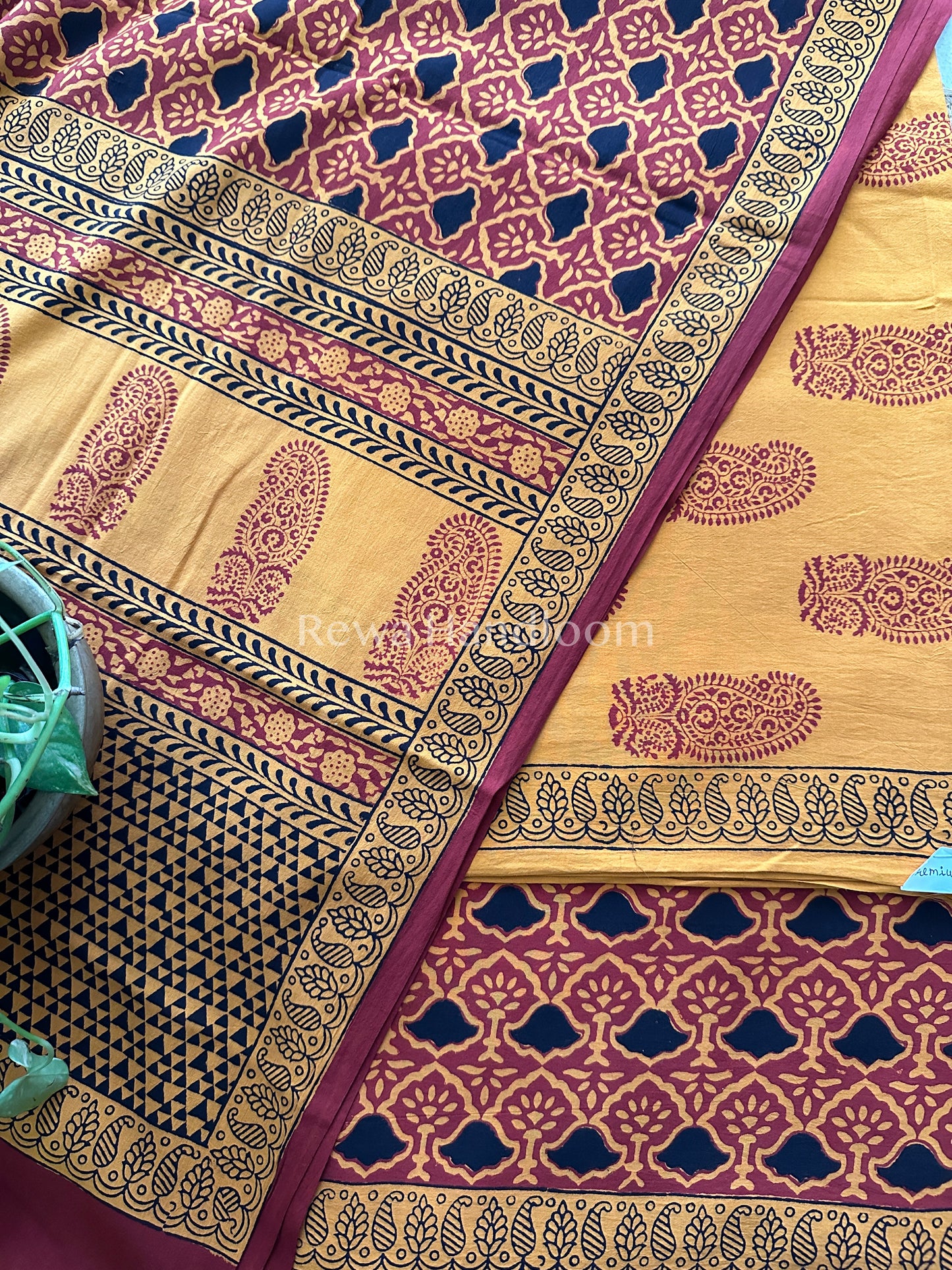 Orange-Maroon Bagh Print Cotton Suit-BCSP52