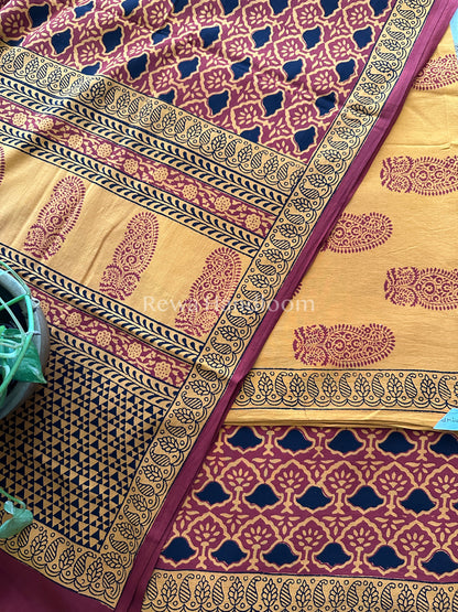 Orange-Maroon Bagh Print Cotton Suit-BCSP52