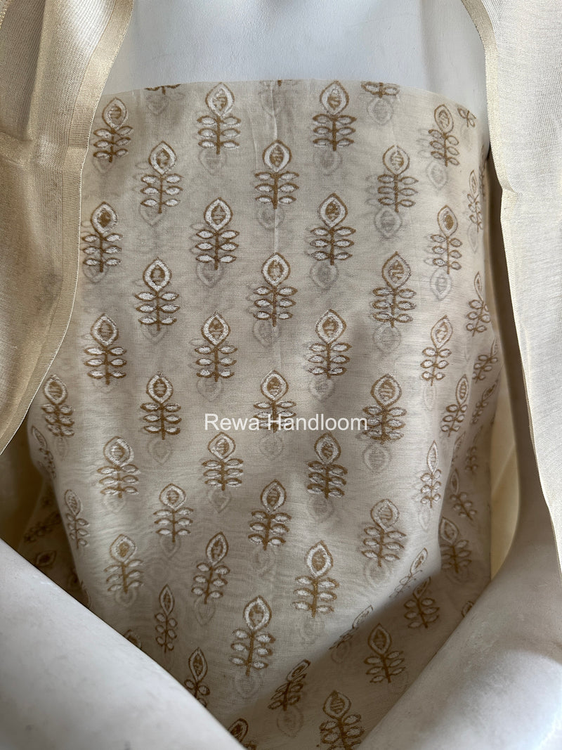 Maheshwari White Handblock Print Top-Dupatta HBS0192