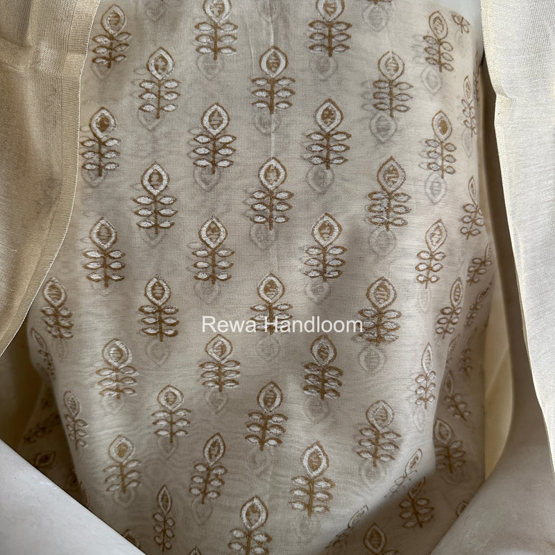 Maheshwari White Handblock Print Top-Dupatta HBS0192