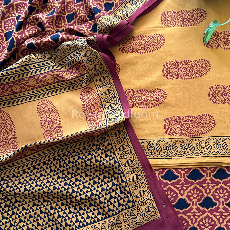 Orange-Maroon Bagh Print Cotton Suit-BCSP52