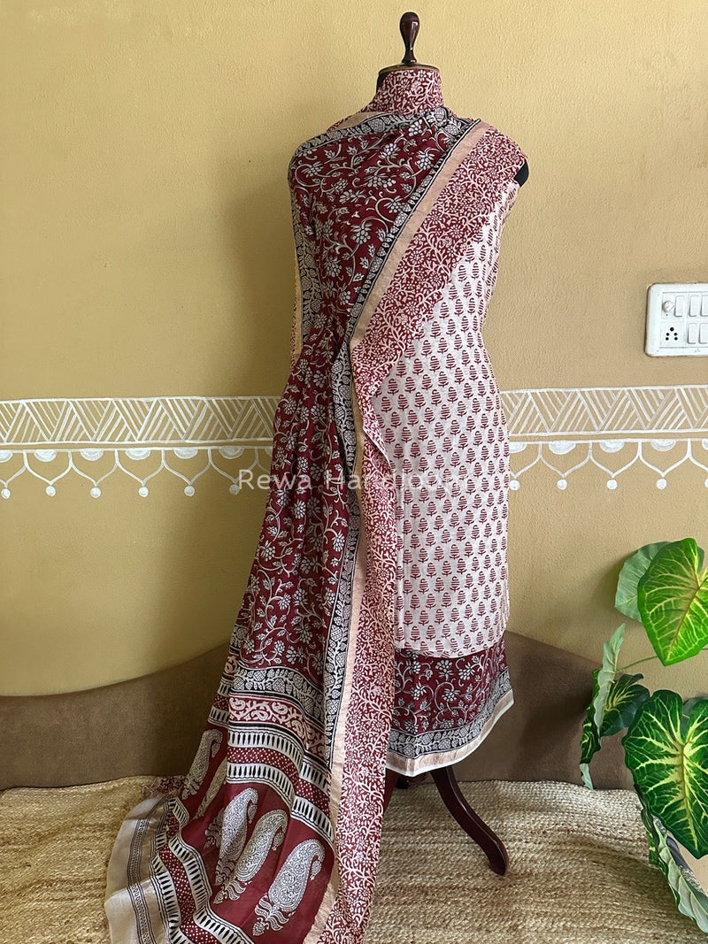 Maheshwari White Bagh Print Suit BSP0134