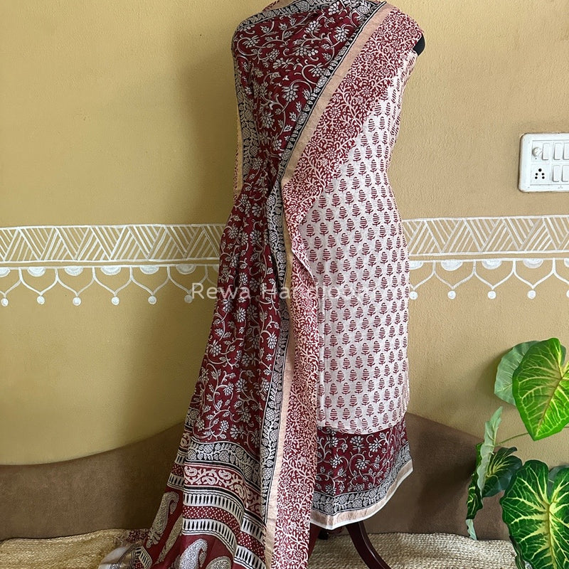 Maheshwari White Bagh Print Suit BSP0134