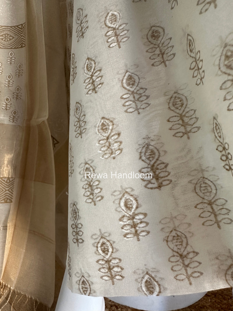 Maheshwari White Handblock Print Top-Dupatta HBS0192