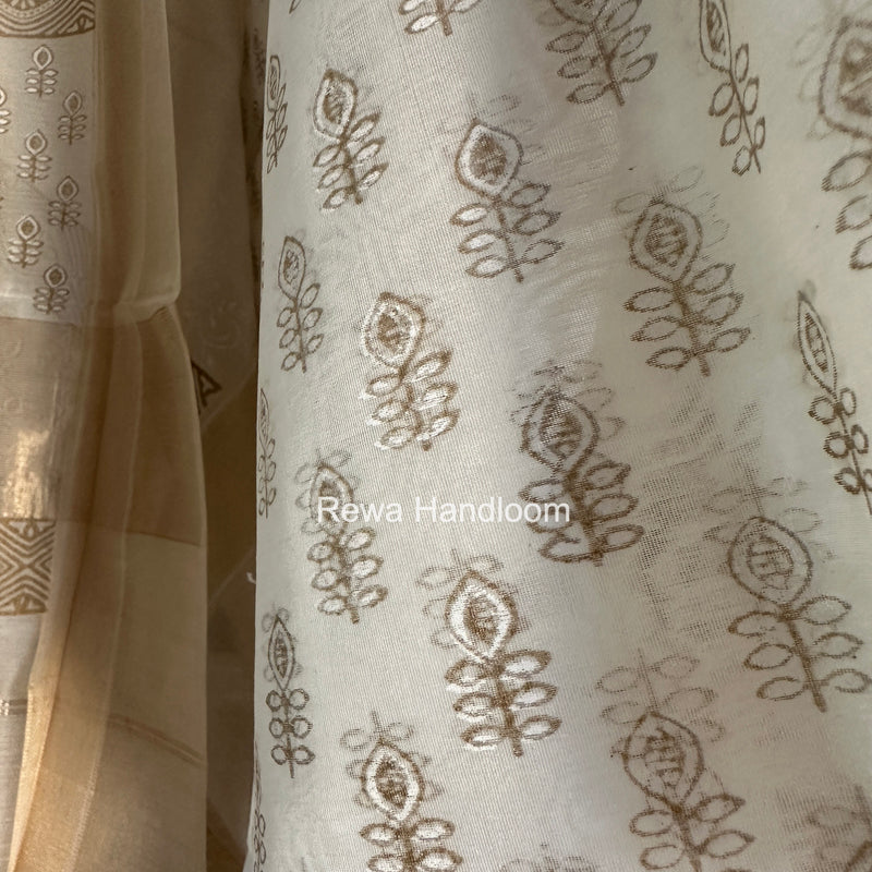 Maheshwari White Handblock Print Top-Dupatta HBS0192