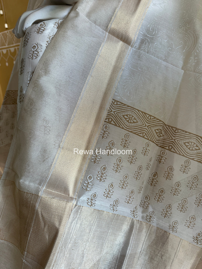 Maheshwari White Handblock Print Top-Dupatta HBS0192