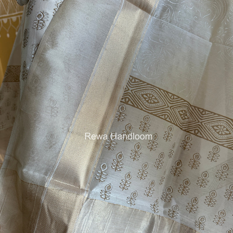 Maheshwari White Handblock Print Top-Dupatta HBS0192
