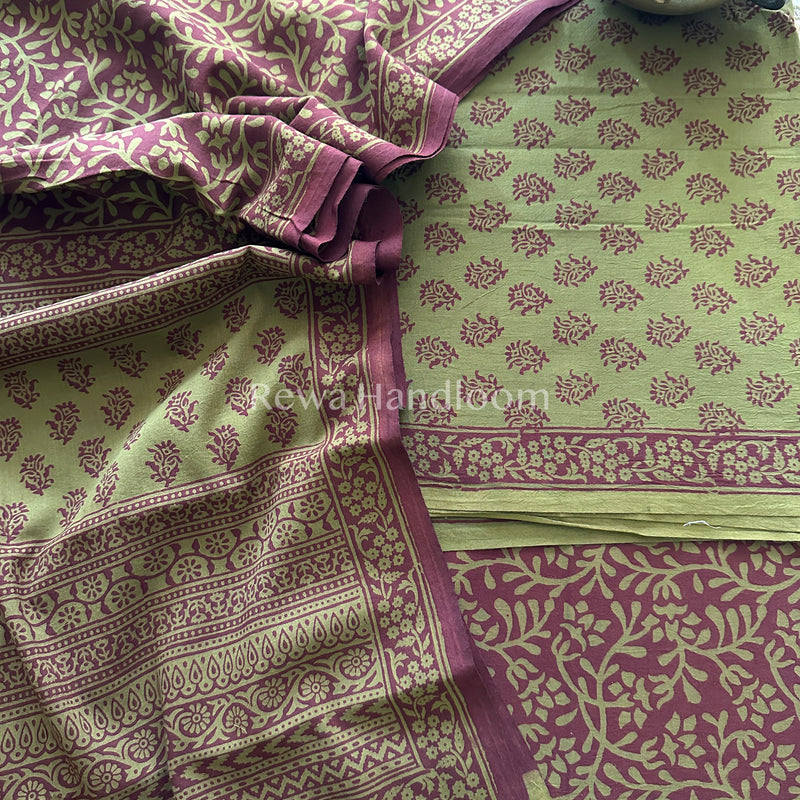Green-Maroon Bagh Print Cotton Suit-BCSP53