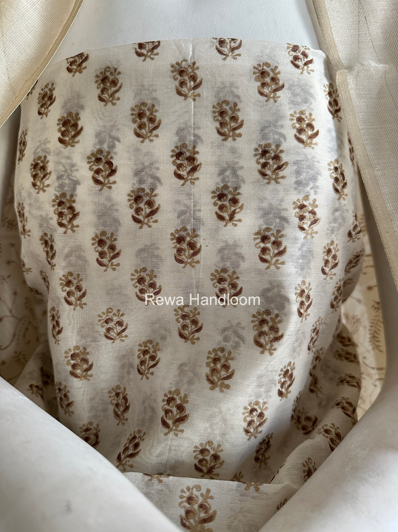 Maheshwari White Handblock Print Top-Dupatta HBS0196