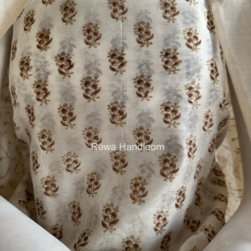 Maheshwari White Handblock Print Top-Dupatta HBS0196