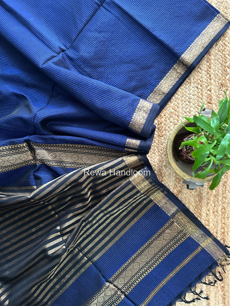 Maheshwari Blue Garbha Reshami Rich Pallu Silk Saree GRPS04