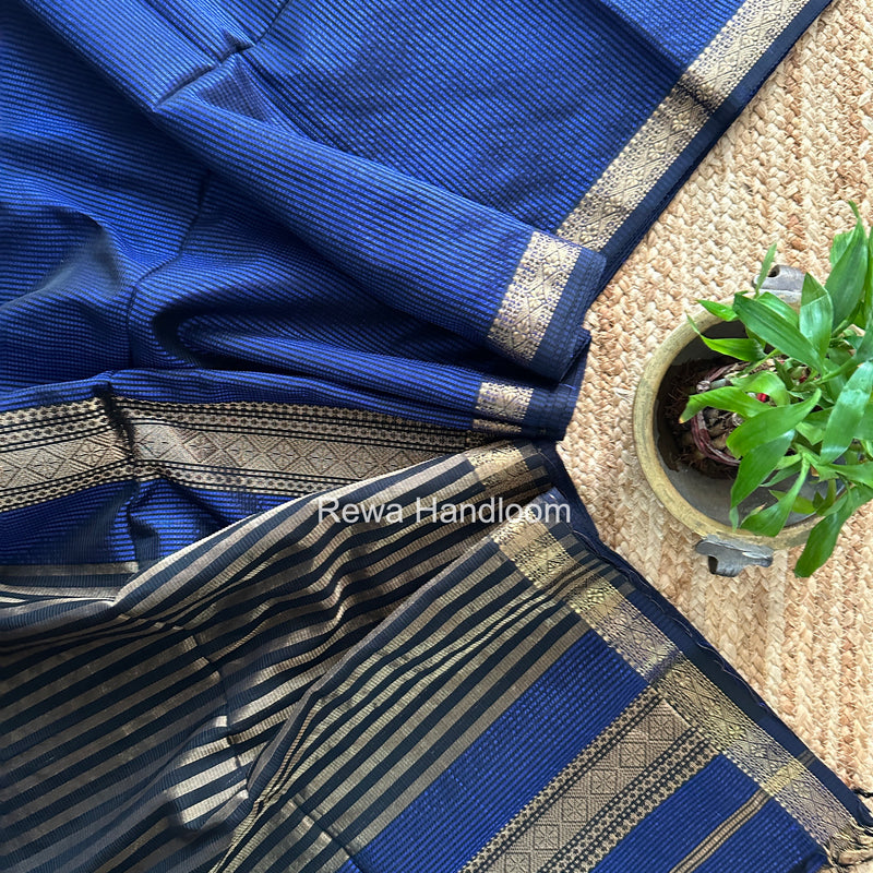 Maheshwari Blue Garbha Reshami Rich Pallu Silk Saree GRPS04