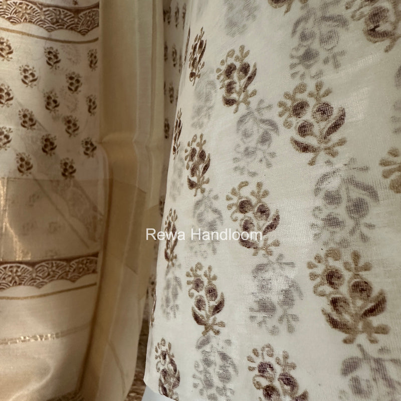 Maheshwari White Handblock Print Top-Dupatta HBS0196