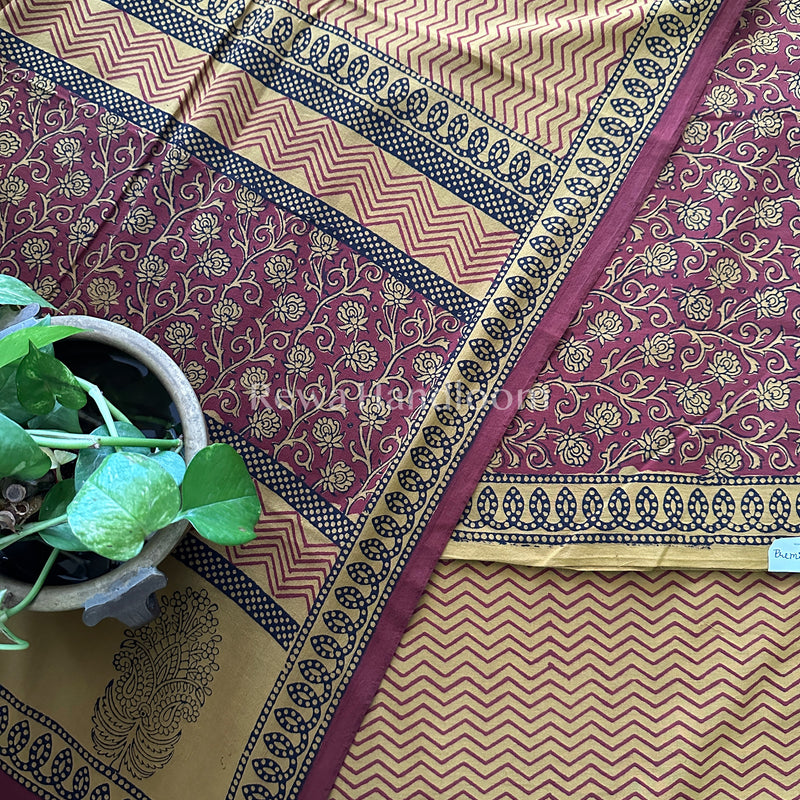 Red-Mustard Yellow Bagh Print Cotton Suit-BCSP54