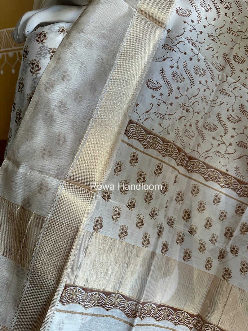 Maheshwari White Handblock Print Top-Dupatta HBS0196