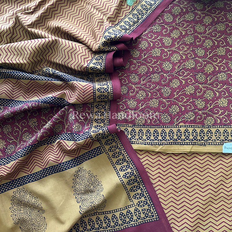 Red-Mustard Yellow Bagh Print Cotton Suit-BCSP54