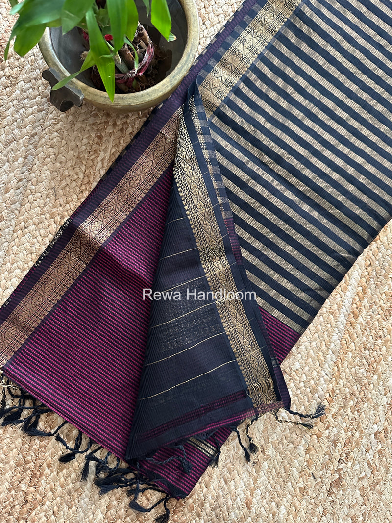 Maheshwari Wine Garbha Reshami Rich Pallu Silk Saree GRPS05