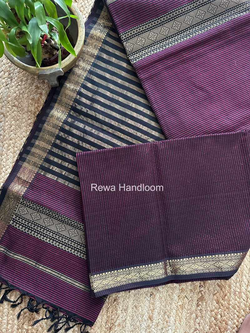 Maheshwari Wine Garbha Reshami Rich Pallu Silk Saree GRPS05