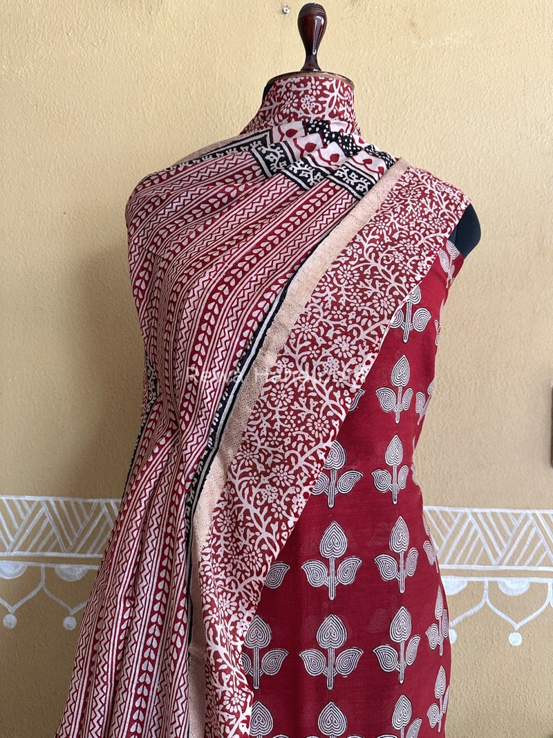 Maheshwari Maroon Bagh Print Suit BSP0138