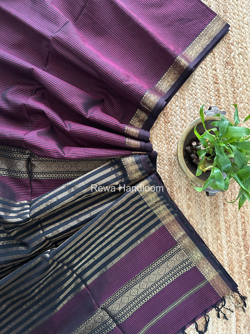 Maheshwari Wine Garbha Reshami Rich Pallu Silk Saree GRPS05