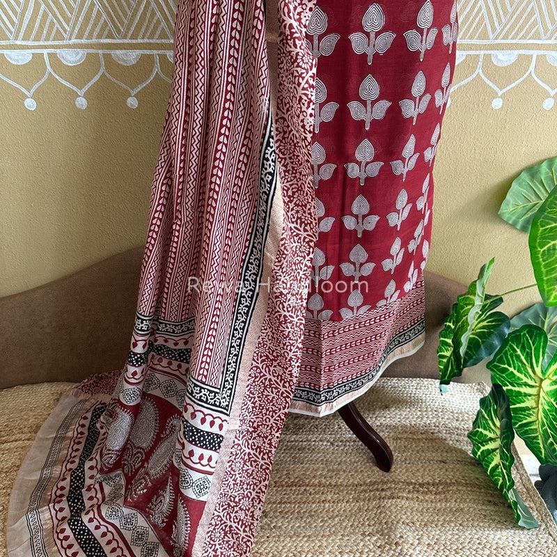 Maheshwari Maroon Bagh Print Suit BSP0138