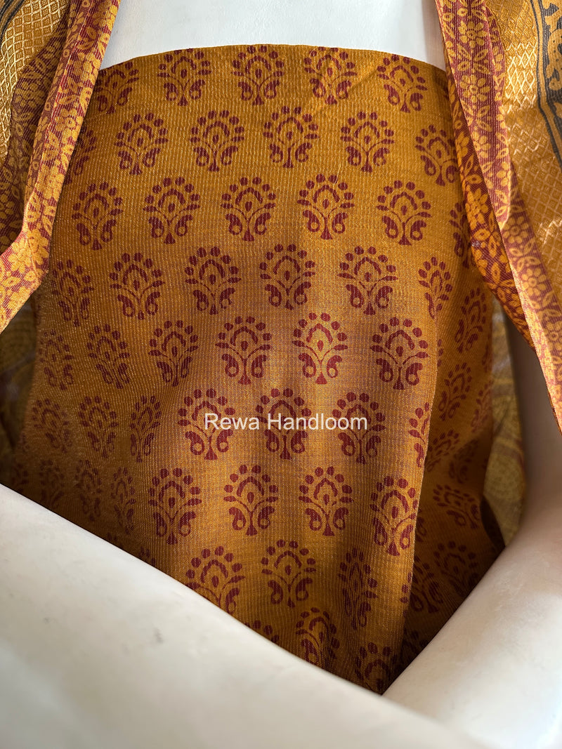 Maheshwari Mustard Yellow-Maroon Bagh Print Tissue Suit BTS010