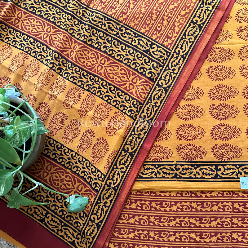 Orange-Maroon Bagh Print Cotton Suit-BCSP56