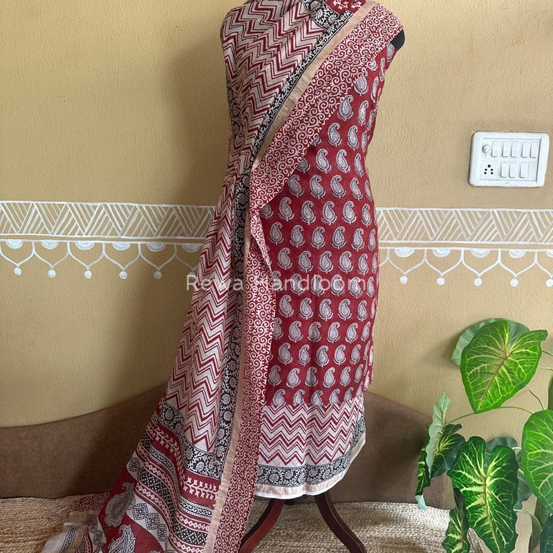Maheshwari Red Bagh Print Suit BSP0135