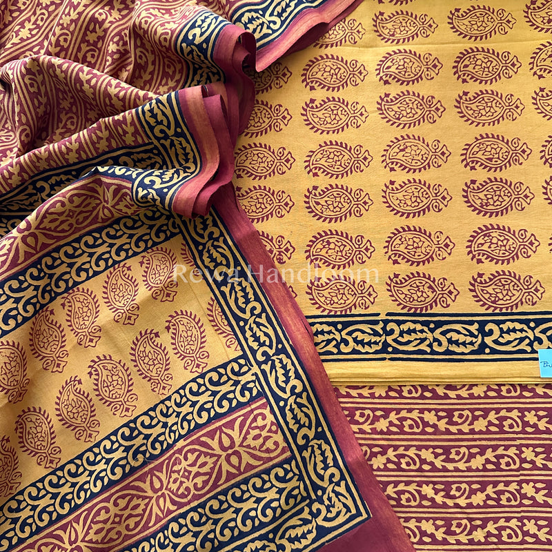 Orange-Maroon Bagh Print Cotton Suit-BCSP56