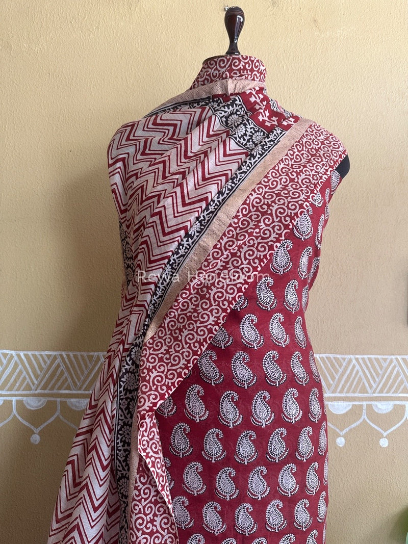 Maheshwari Red Bagh Print Suit BSP0135