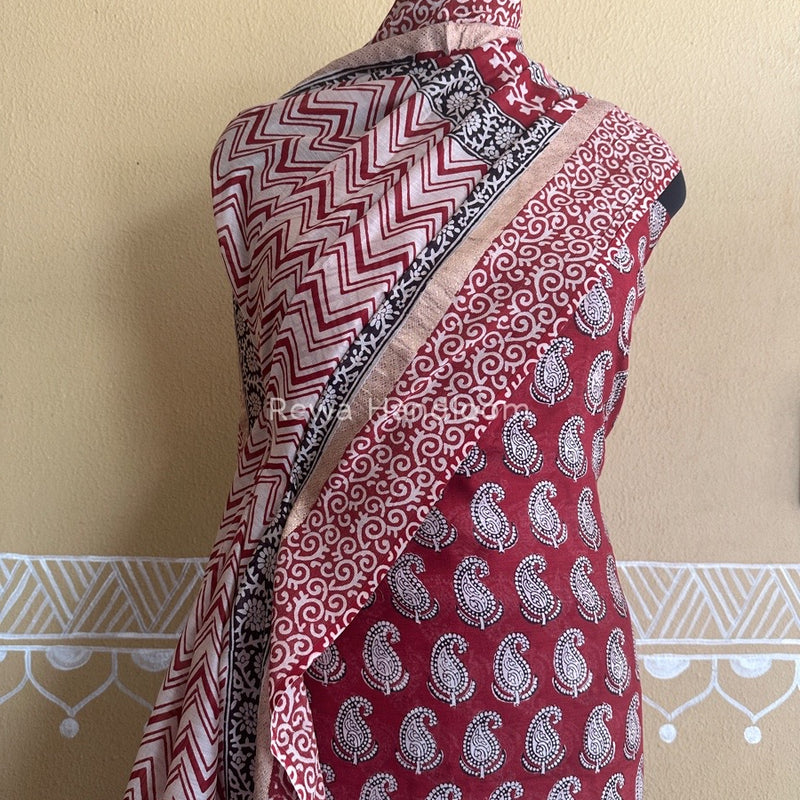 Maheshwari Red Bagh Print Suit BSP0135