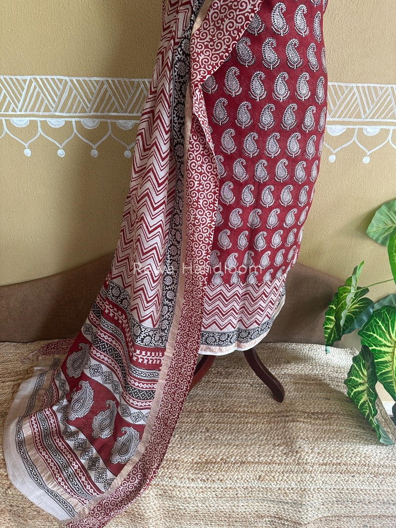 Maheshwari Red Bagh Print Suit BSP0135