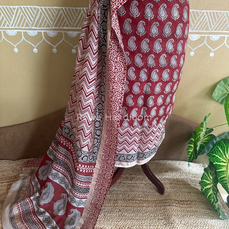 Maheshwari Red Bagh Print Suit BSP0135