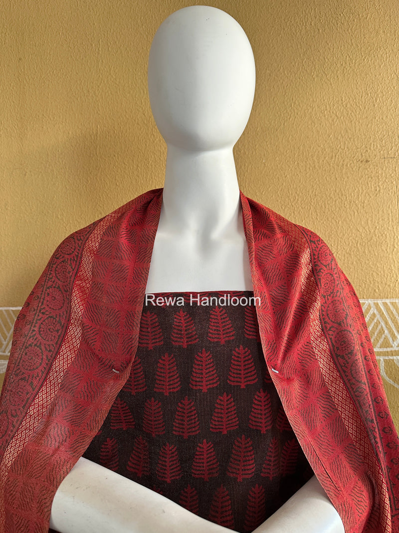 Maheshwari Black-Red Bagh Print Tissue Suit BTS08