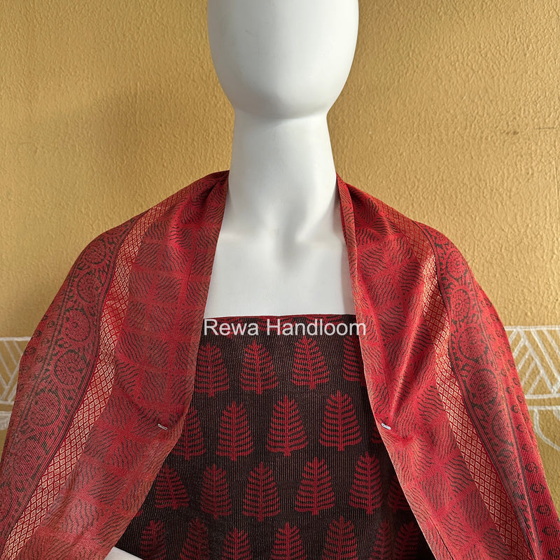 Maheshwari Black-Red Bagh Print Tissue Suit BTS08