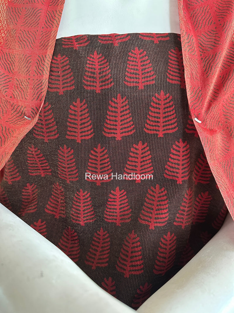 Maheshwari Black-Red Bagh Print Tissue Suit BTS08