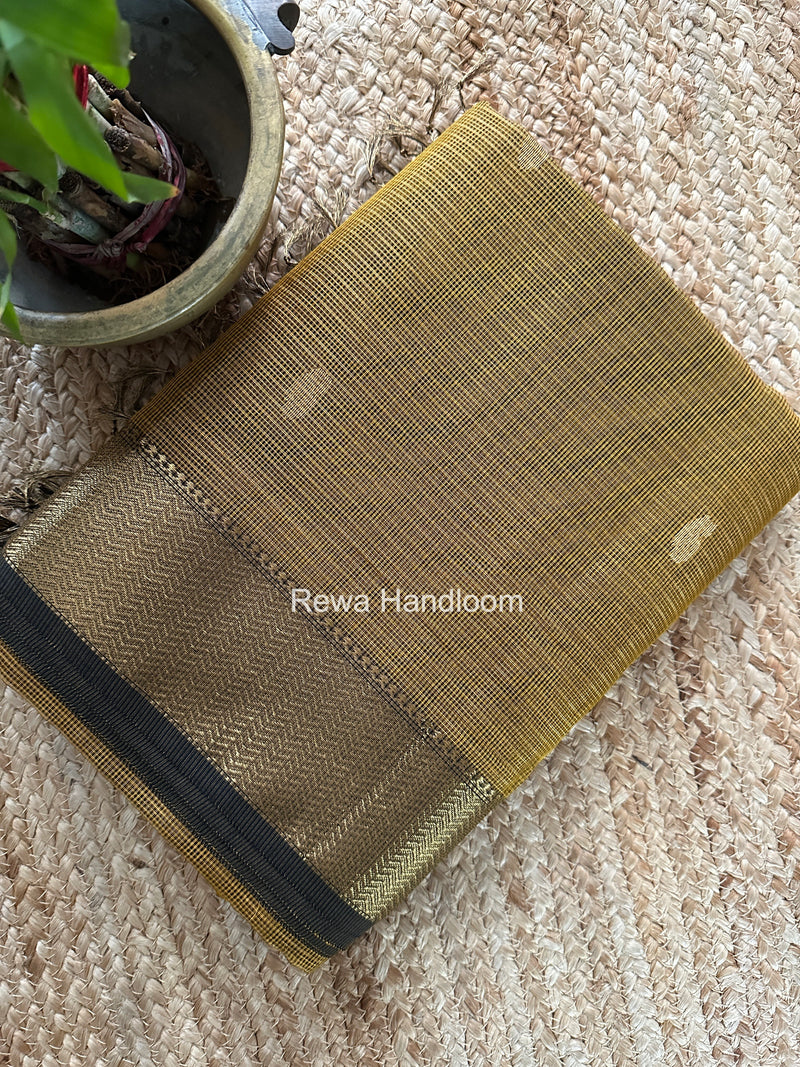 Maheshwari Dark Mustard Tissue Butti Saree TKBS09