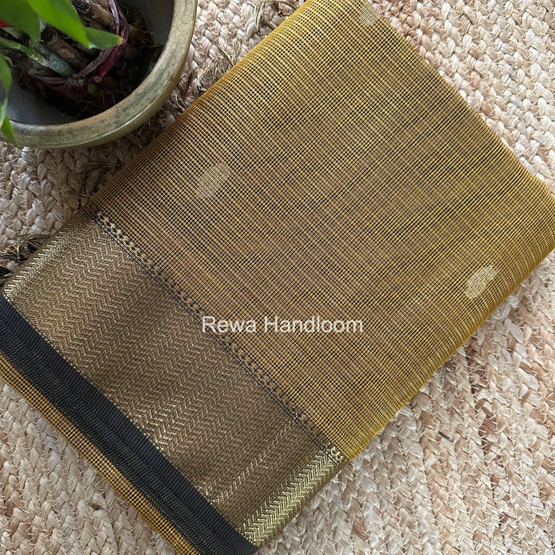 Maheshwari Dark Mustard Tissue Butti Saree TKBS09