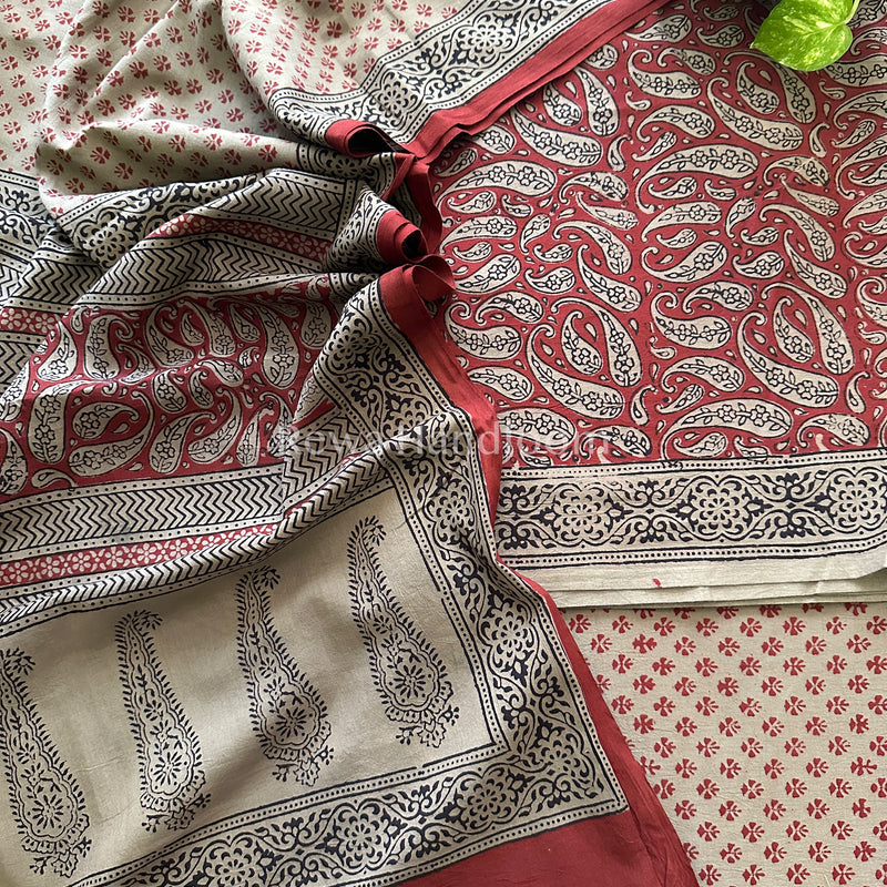 Grey-Maroon Bagh Print Cotton Suit-BCSP57