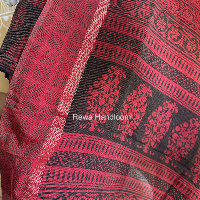 Maheshwari Black-Red Bagh Print Tissue Suit BTS08