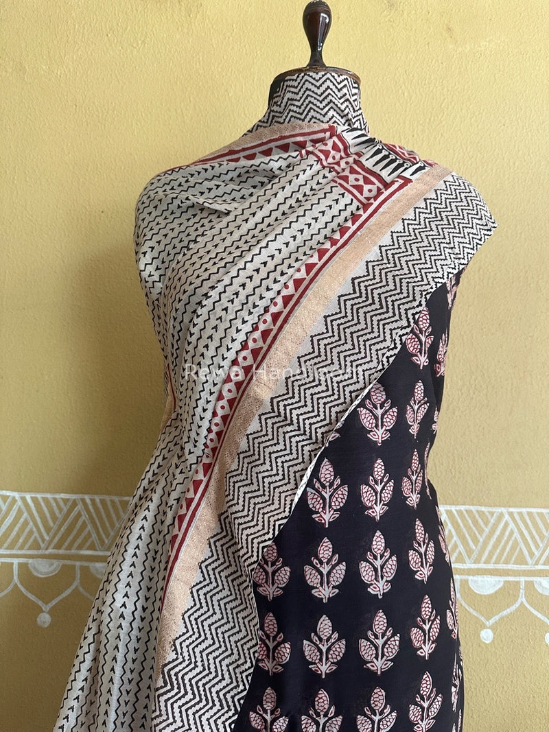 Maheshwari Black Bagh Print Suit BSP0149