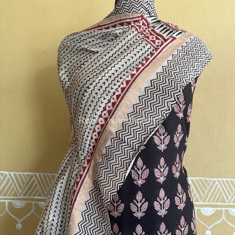 Maheshwari Black Bagh Print Suit BSP0149