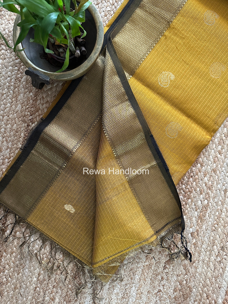 Maheshwari Dark Mustard Tissue Butti Saree TKBS09